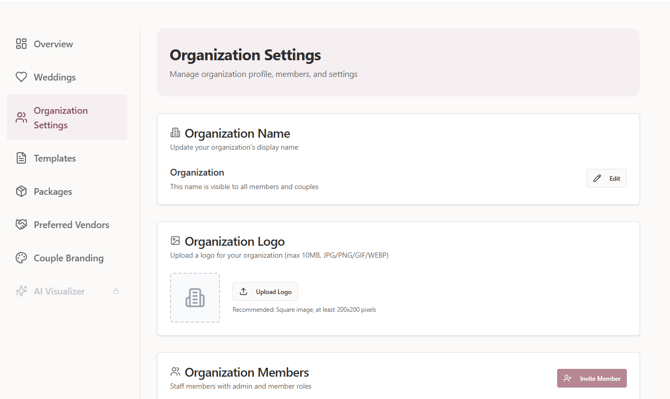 Organization Settings Page